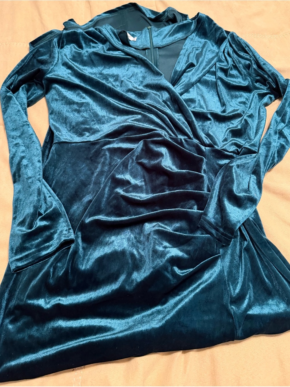 Green Velvet Long Sleeve Maternity Dress